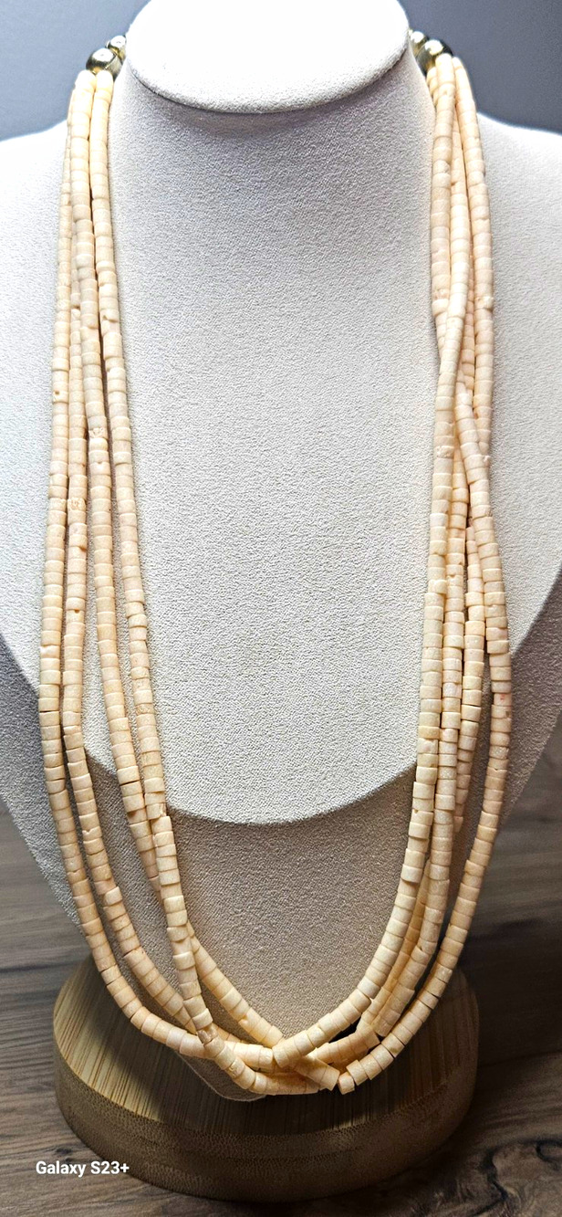 Vintage Multi Strand Natural Shell Heishi Necklace Ivory Cream Boho Southwestern